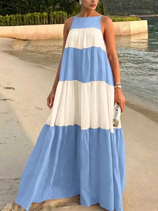 Dresses & Skirts - blue stripe Casual Women's Colorblock maxi dress